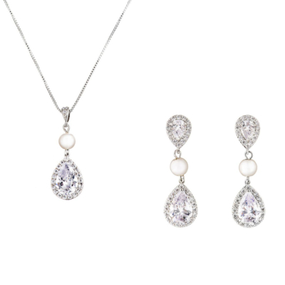 GLORIA HOPE JEWELRY SET WITH WHITE ZIRCONS AND PEARL