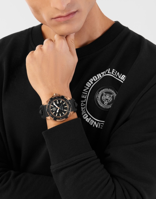 PLEIN SPORT URBAN PULSE ROSE GOLD STAINLESS STEEL SILICON BLACK STRAP