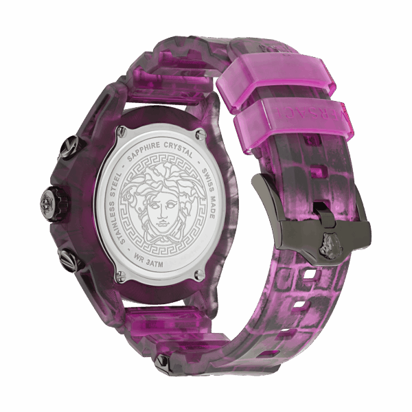 VERSACE ICON ACTIVE CHRONO BURGUNDY ALLIGATOR PATTERN STRAP
