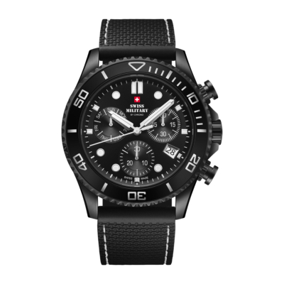 SWISS MILITARY BY CHRONO CHRONOGRAPH BLACK STAINLESS STEEL BLACK STRAP