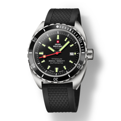 SWISS MILITARY BY CHRONO AUTOMATIC TITANIUM SPECIAL EDITION BLACK RUBBER STRAP