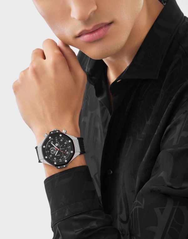 PHILIPP PLEIN CHRONO ROYAL SATINLESS STEEL BLACK SILICON STRAP