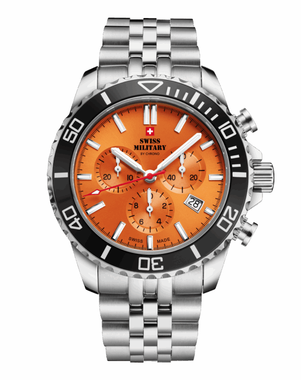 SWISS MILITARY BY CHRONO CHRONOGRAPH STAINLESS STEEL WITH GREEN BEZEL BRACELET