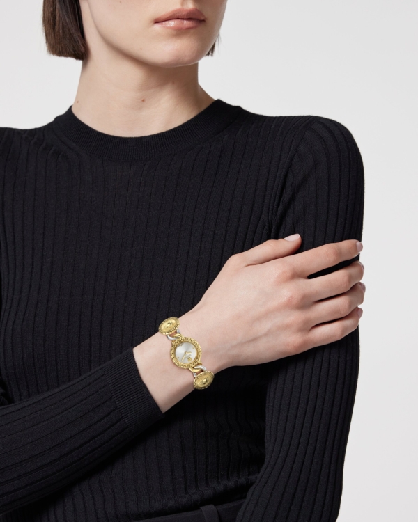 VERSACE LA GRECA STUD ICON TWO TONES STAINLESS STEEL BRACELET
