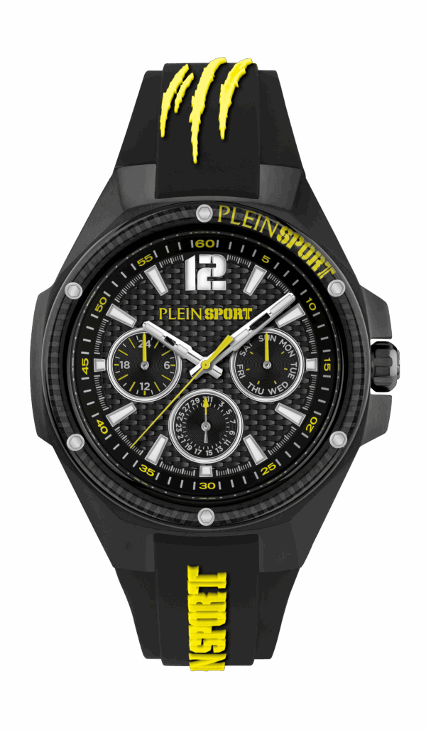 PLEIN SPORT TIGER MASTER PRO BLACK STAINLESS STEEL BLACK YELLOW SILICON STRAP