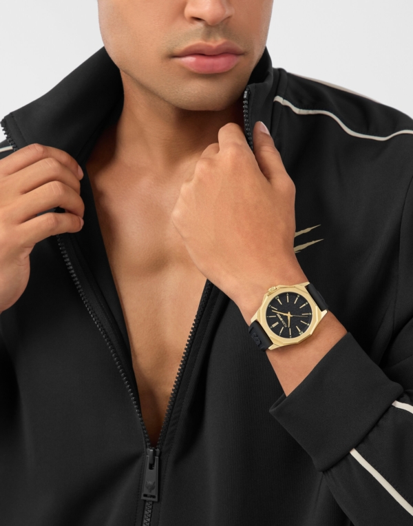 PLEIN SPORT ONYX GOLD STAINLESS STEEL BLACK SILICON STRAP