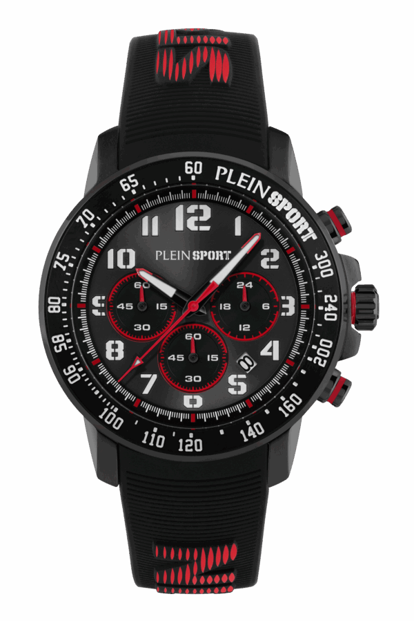 PLEIN SPORT CHRONORACE BLACK STAINLESS STEEL BLACK WITH RED SILICON STRAP