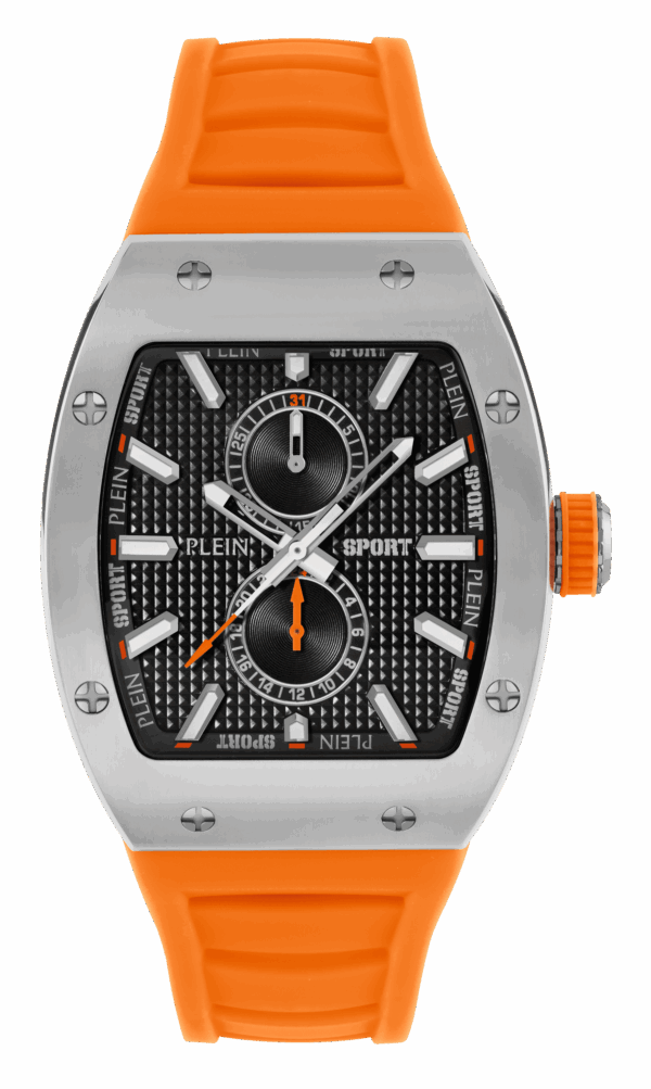 PLEIN SPORT STORMBREAKER MULTIFUNCTION STAINLESS STEEL ORANGE SILICON STRAP