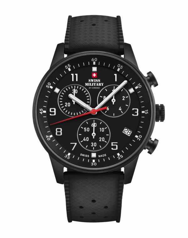 SWISS MILITARY BY CHRONO CHRONOGRAPH GOLD STAINLESS STEEL BLACK LEATHER STRAP