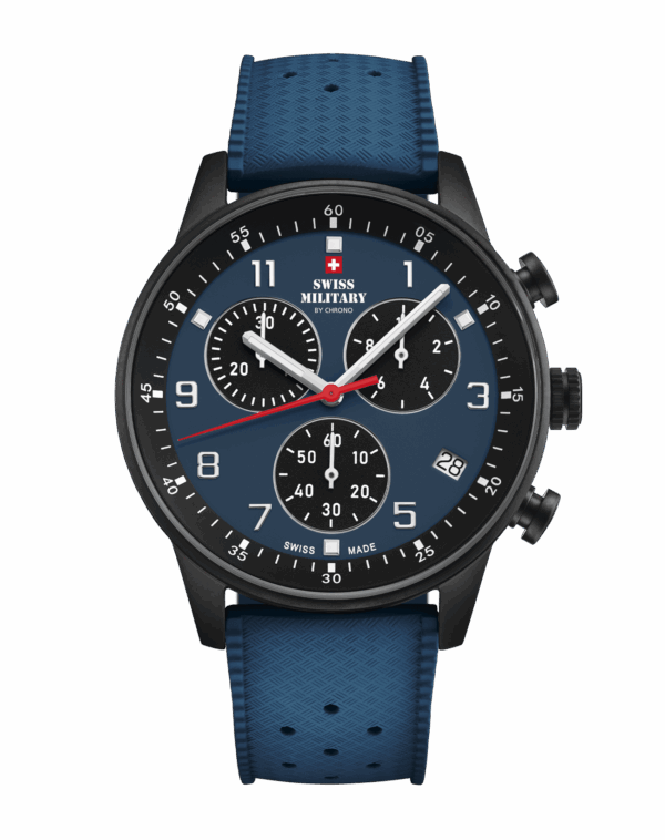 SWISS MILITARY BY CHRONO CHRONOGRAPH GOLD STAINLESS STEEL BLACK LEATHER STRAP