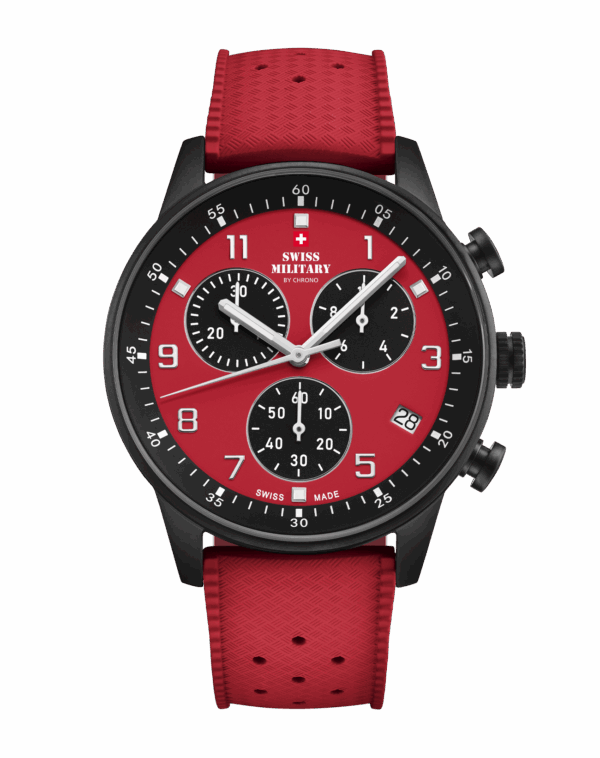 SWISS MILITARY BY CHRONO CHRONOGRAPH GOLD STAINLESS STEEL BLACK LEATHER STRAP