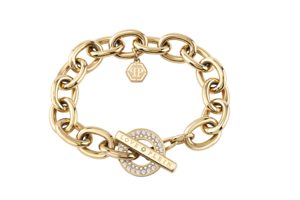 PHILIPP PLEIN ETERNAL NECKLACE GOLD STAINLESS STEEL WITH CRYSTAL TOGGLE CLASP