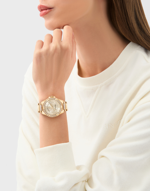 PLEIN SPORT BEAUTY DIVA 40MM GOLD STAINLESS STEEL CASE WITH CRYSTALS, CHAMPAGNE DIAL WITH GOLD STAINLESS STEEL BRACELET