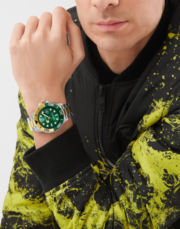 PLEIN SPORT CHROME SURFER 43MM GREEN DIAL WITH TWO TONES STAINLESS STEEL BRACELET