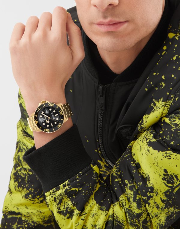 PLEIN SPORT CHROME SURFER 43MM BLACK DIAL WITH GOLD STAINLESS STEEL BRACELET
