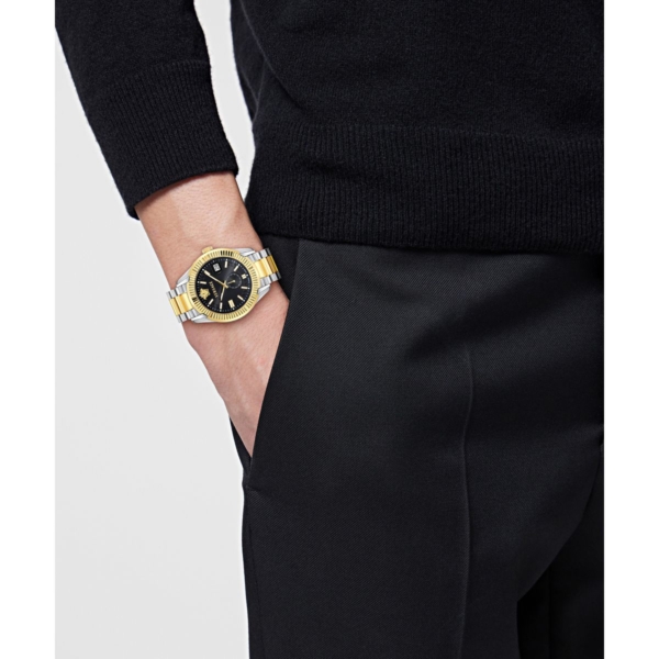 VERSACE APODIS 41MM BLACK SUNRAY DIAL WITH TWO TONES STAINLESS STEEL BRACELET