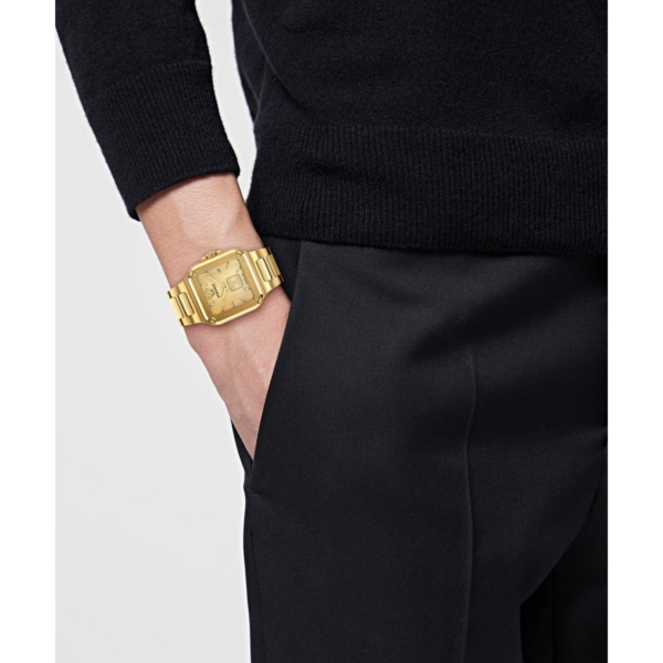 VERSACE GRECA EDGE GENT 38X49.5MM GOLD TONE GUILLOCHE DIAL WITH GOLD STAINLESS STEEL BRACELET