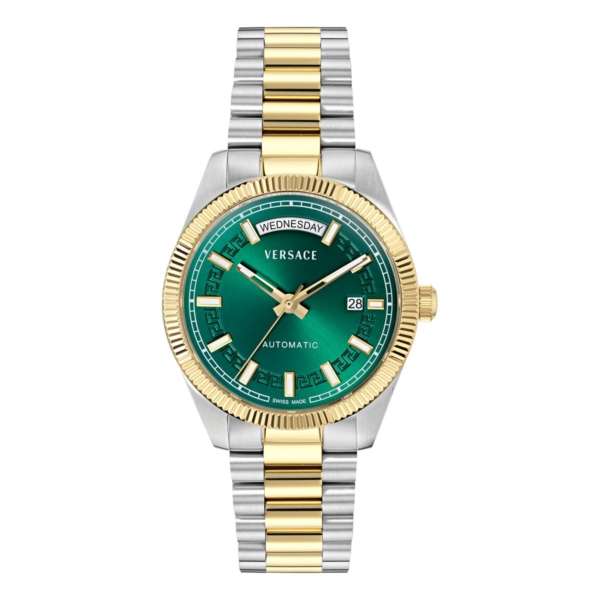 VERSACE MILLENYIUM AUTOMATIC 40MM GREEN SUNRAY DIAL WITH TWO TONES STAINLESS STEEL BRACELET