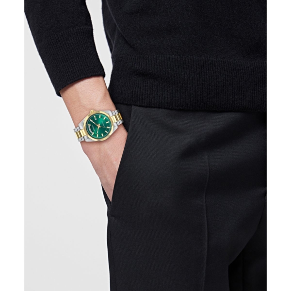 VERSACE MILLENYIUM AUTOMATIC 40MM GREEN SUNRAY DIAL WITH TWO TONES STAINLESS STEEL BRACELET