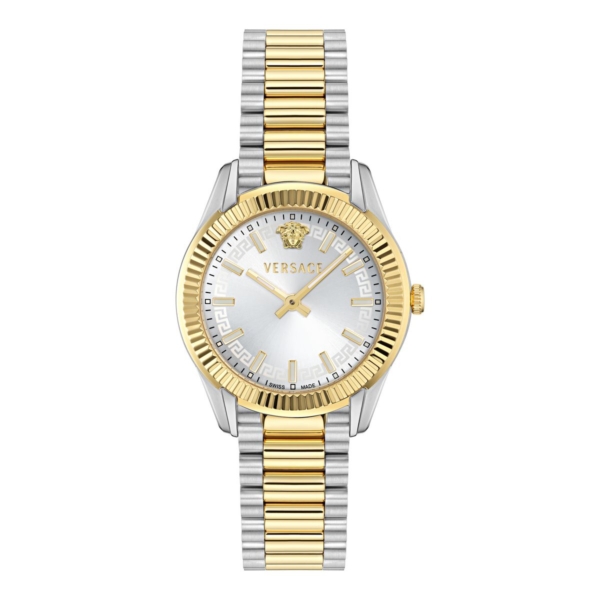 VERSACE APODIS LADY 34MM SILVER SUNRAY DIAL WITH TWO TONES STAINLESS STEEL BRACELET