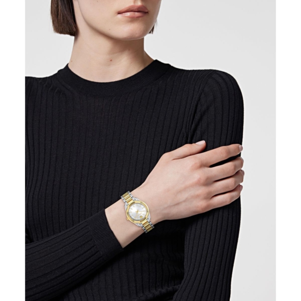 VERSACE APODIS LADY 34MM SILVER SUNRAY DIAL WITH TWO TONES STAINLESS STEEL BRACELET